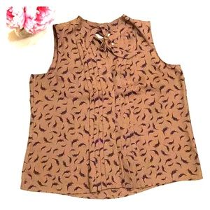 Ann Taylor Loft tie neck ruffle brown/ purple tank